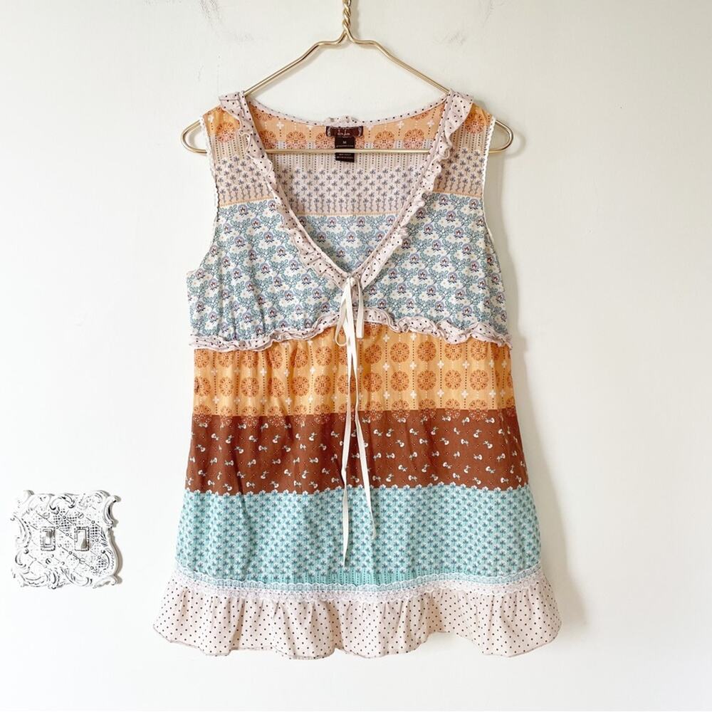 Vintage Y2K Cottagecore Floral Cotton Tank M dm bm